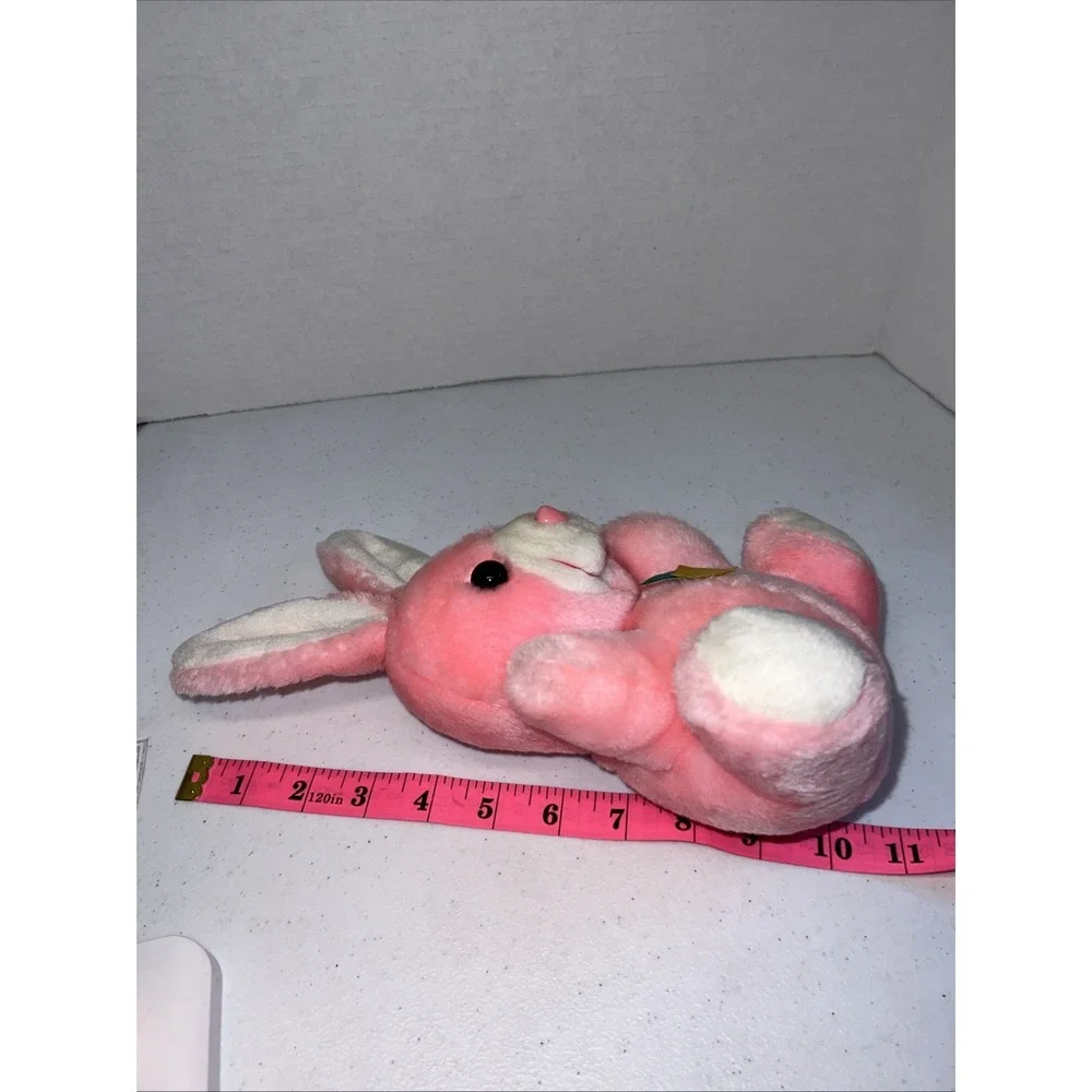 VINTAGE PLUSH Stuffed PINK White BUNNY RABBIT WITH CARROT 10